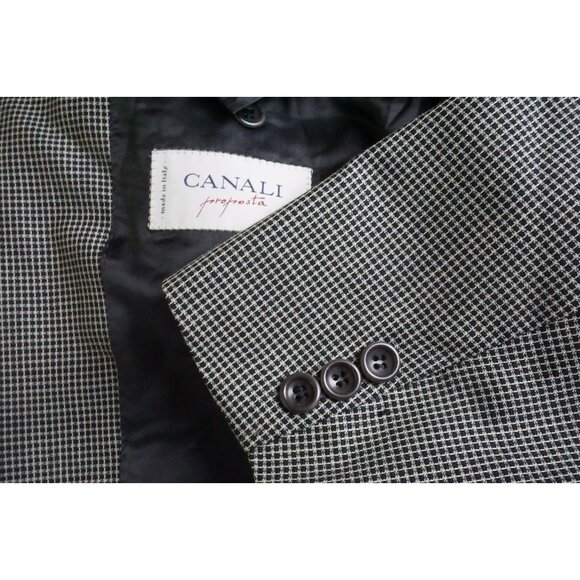 Canali Beige Black Woven Plaid Tweedy Sport Coat Jacket Sz 44L